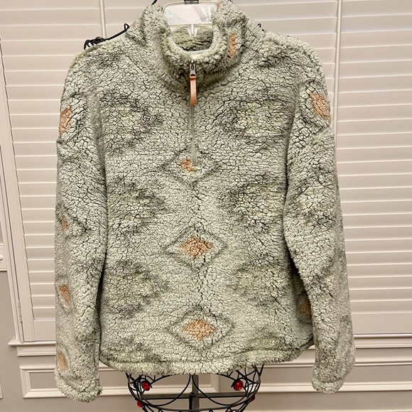 Thread & Supply Wubby Sherpa 1/4 Zip Cozy Pullover Olive Mojave Aztec NWT - Picture 5 of 8